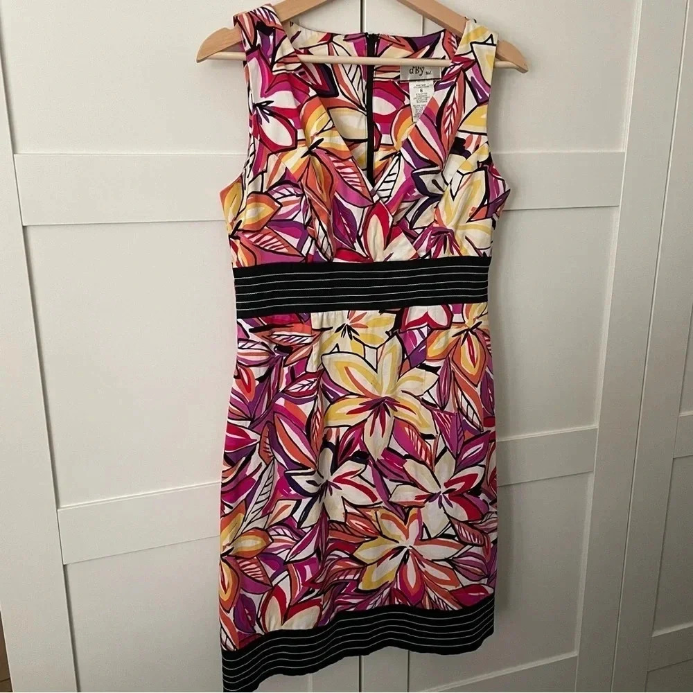 D.B.Y. Ltd Pink And Yellow Flower Print Dress 6 Sleeveless Tropical Print Sheath
